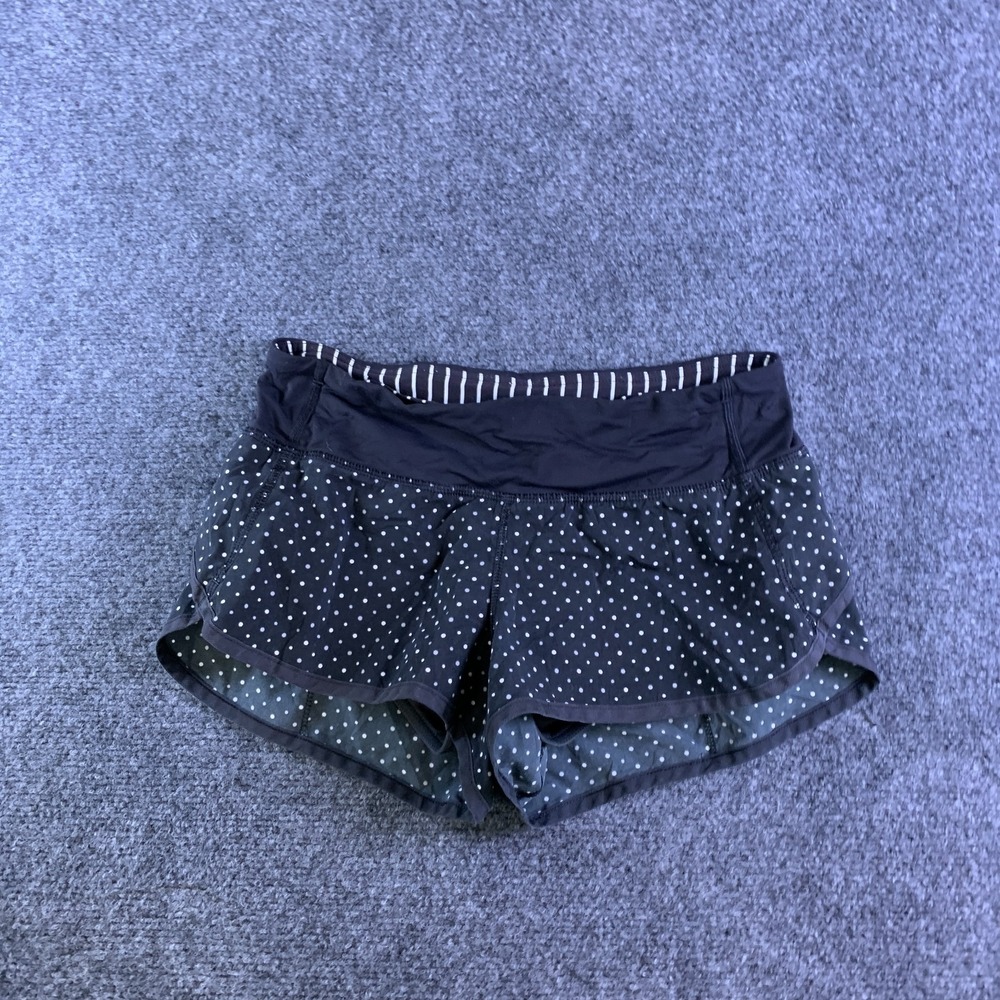 Lululemon Run Speed Shorts Women 2 Black White Chevron Polka Dot Running Jogging